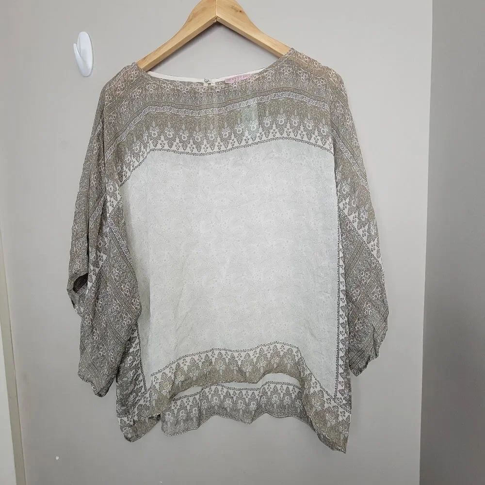 Calypso Priu Silk Sheer Chiffon Paisley Printed Poncho Kimono Blouse Cover up XS